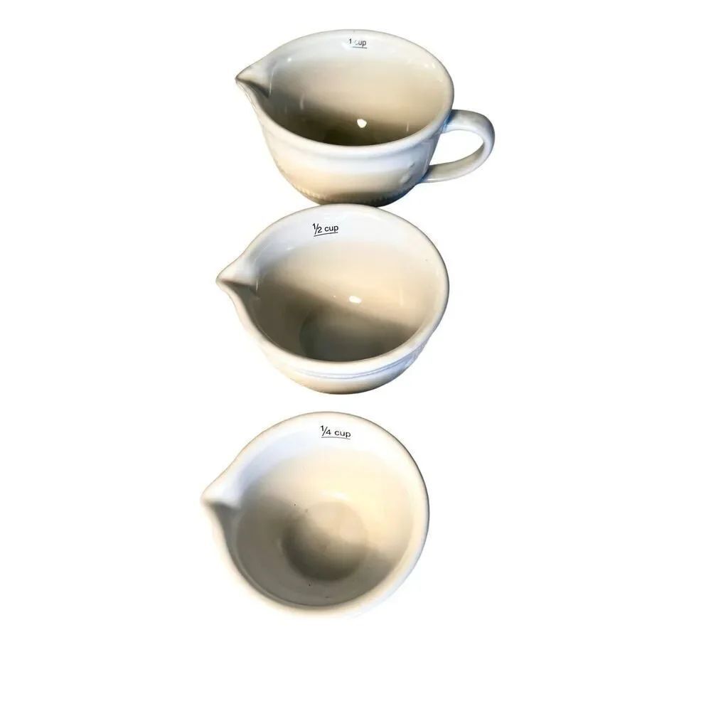 3 Piece Nesting Home Essentials White Stoneware Measuring Cup Set